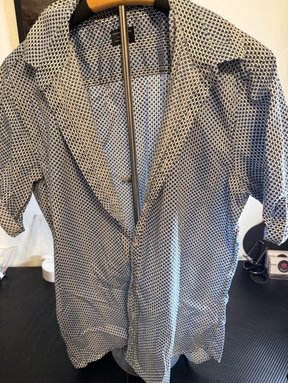 7 Diamonds Men’s Short-Sleeve Geometric Print Shirt - Blue & White